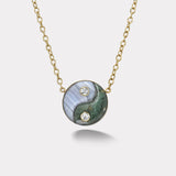 Blue Lace Agate and Moss Agate Double Stone Large Yin Yang Pendant on Handmade Chain