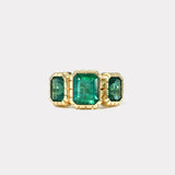 3.93ct Emerald Cut Emeralds 3 Stone Heirloom Bezel Ring