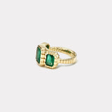 3.93ct Emerald Cut Emeralds 3 Stone Heirloom Bezel Ring