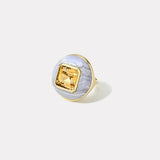 Classic Lollipop Ring - 7.31ct Square Emerald Cut Beryl in Hand Carved Blue Lace Agate