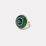 Classic Lollipop Ring - 7.94ct Round Tanzanite in Hand Carved Malachite