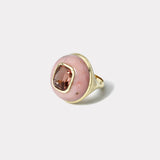 Classic Lollipop Ring - 7ct Cushion Salmon Red Tourmaline in Hand Carved Pink Opal