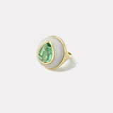 Classic Lollipop Ring - 9.07ct Cabochon Pear Green Tourmaline in Hand Caved White Quartz