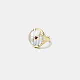 Compass Ring with Mother of Pearl and Ruby