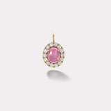 5.33ct Oval Cabochon Pink Tourmaline Diamond Heirloom Bezel Charm