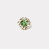 3.67ct Pear Green Tourmaline and Diamond Heirloom Bezel Ring