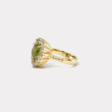 3.67ct Pear Green Tourmaline and Diamond Heirloom Bezel Ring