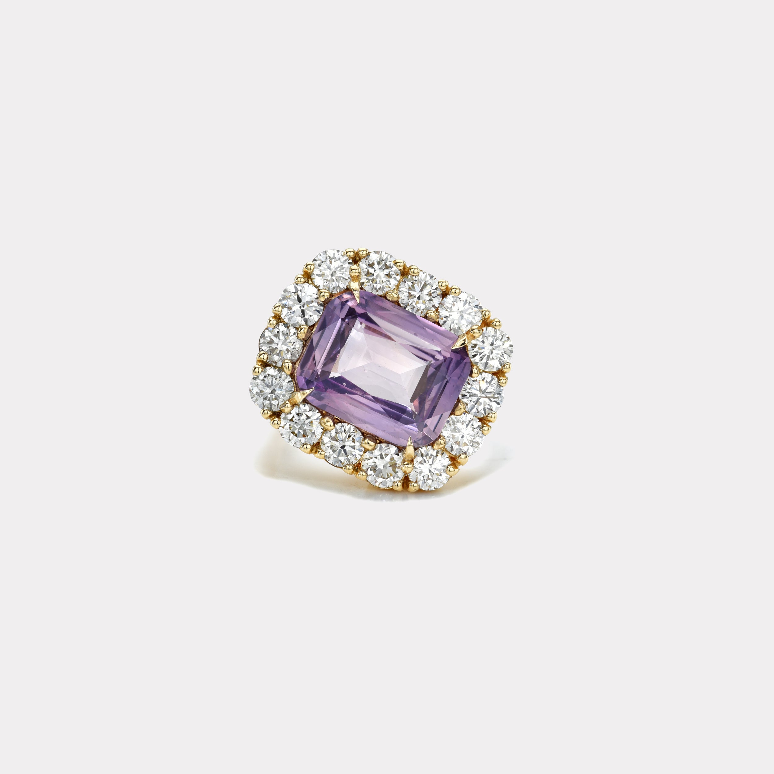 6.8ct Tilted Emerald Cut Purple Sapphire and Diamond Heirloom Bezel Ri ...