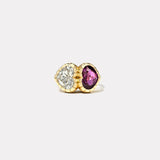 2.54ct Heart Pink Sapphire and 3.24ct GIA Heart Double Stone Diamond Heirloom Bezel Ring