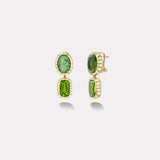 7.7ct Oval Cabochons Peridot and 14.67ct Cushion Green Tourmaline Heirloom Bezel Stud Earrings