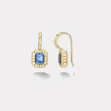 1.78ct Emerald Cut Blue Sapphire Heirloom Bezel Earrings