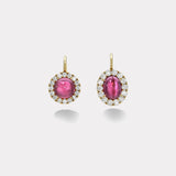 11.7ct Cabochon Round and Oval Pink Tourmalines with Diamond Halo Heirloom Bezel Earrings