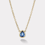 3.95ct Pear Blue Sapphire Heirloom Bezel Pendant