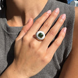 2.9ct Cushion Green Tourmaline in Hand Carved White Chalcedony Petite Lollipop Ring