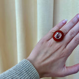 Classic Lollipop Ring - 4.32ct Cushion Pink Tourmaline in Hand Cared Carnelian Lollipop Ring