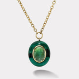 8.36ct Oval Cabochon Green Tourmaline in Hand Carved Malachite Lollipop Pendant