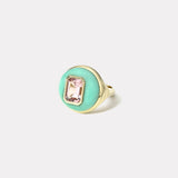 1.87ct Emerald Cut Morganite in Hand Carved Chrysoprase Petite Lollipop Ring