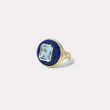 2.42ct Emerald Cut Aquamarine in Lapis Petite Lollipop Ring