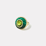 Petite Lollipop Ring - 4.14ct Cushion Green Tourmaline in Hand Carved Malachite