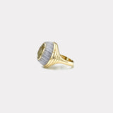 Petite Lollipop Ring - 5.02ct Oval Yellow Tourmaline in Blue Agate