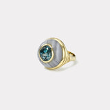 Petite Lollipop Ring - 5.97ct Cushion Zircon in Hand Carved Blue Agate