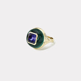 Petite Lollipop Ring - 5.98ct Square Emerald Cut Tanzanite in Hand Carved Malachite