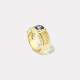 .88ct Emerald Cut Blue Sapphire Pleated Solitaire Band