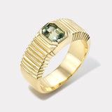 1.07ct Emerald cut Green Sapphire Pleated Solitaire Band