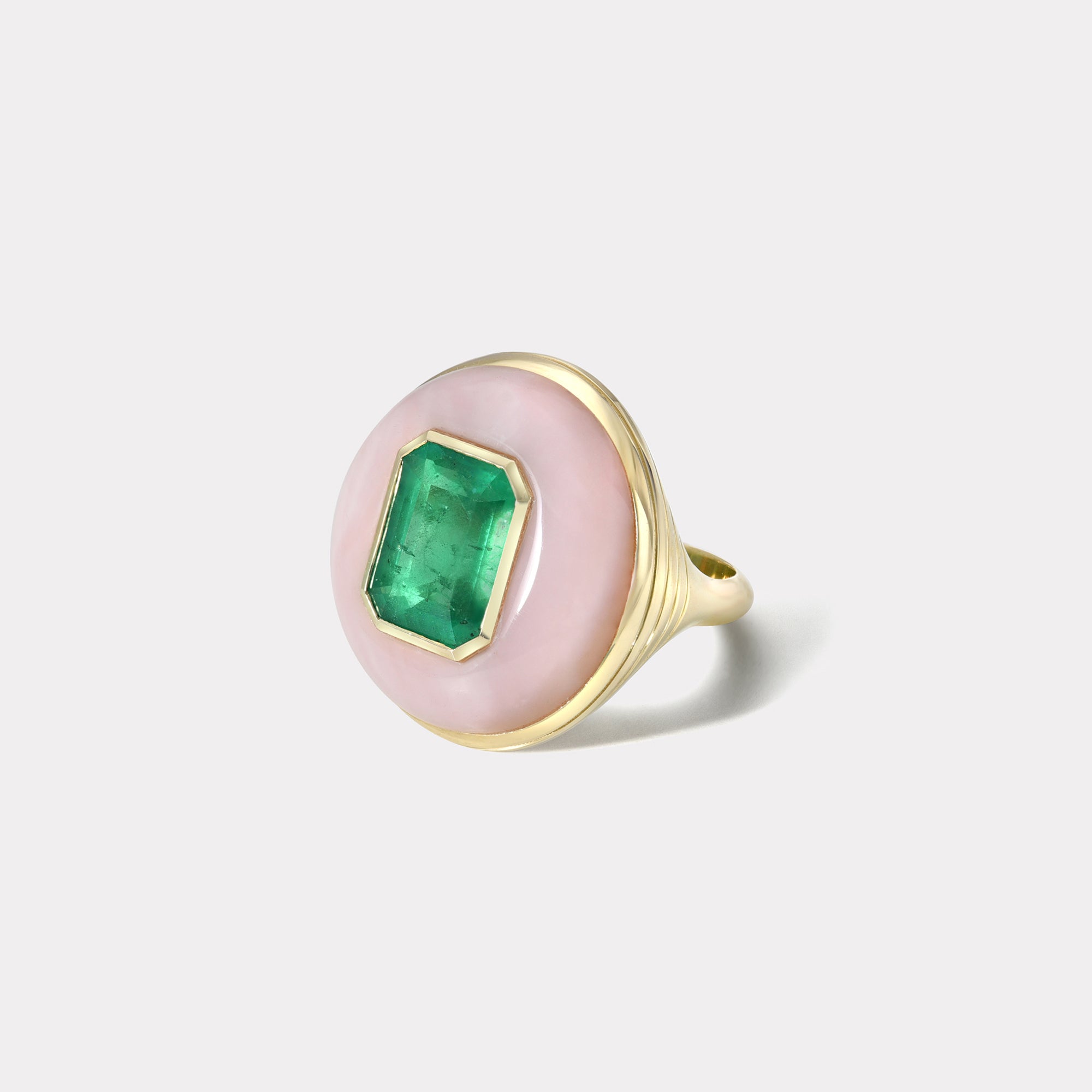 Retrouvai Lolli Green Tourmaline and Pink Opal Ring, Size 6.5