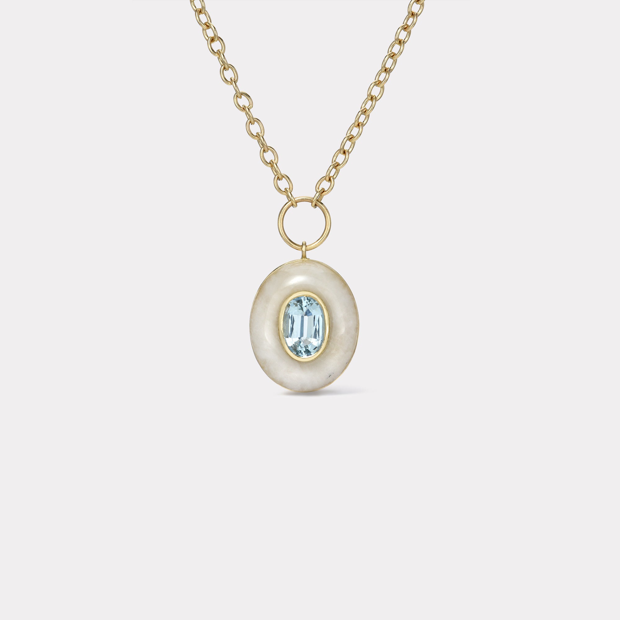 Retrouvai Small Lollipop Pendant Aquamarine in White Quartz